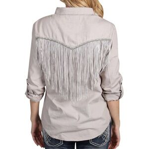 Shyanne Western Blouse in a khaki beige with a fringed back size XXL 100% cotton